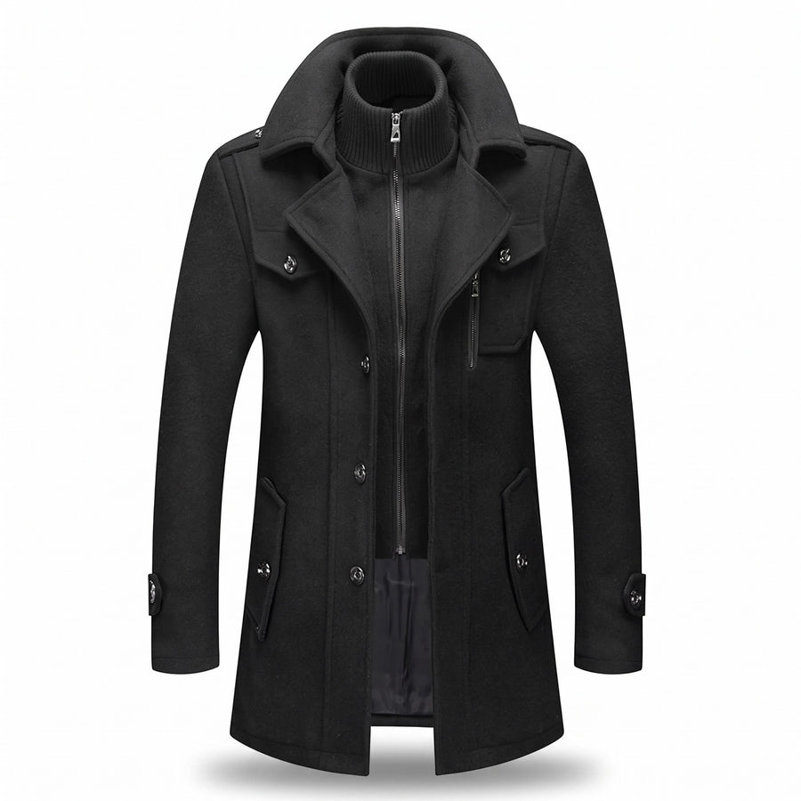 Men's Double Collar Overcoat Lined Single Breasted Long Winter Coat, product photo 1