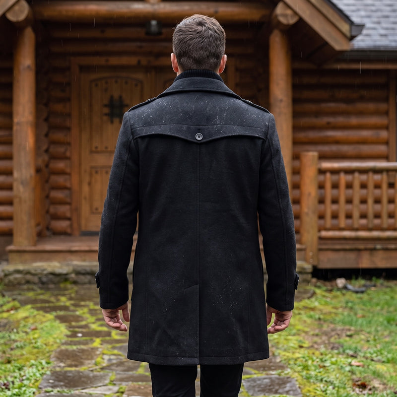 Men's Double Collar Overcoat Lined Single Breasted Long Winter Coat, product photo 5