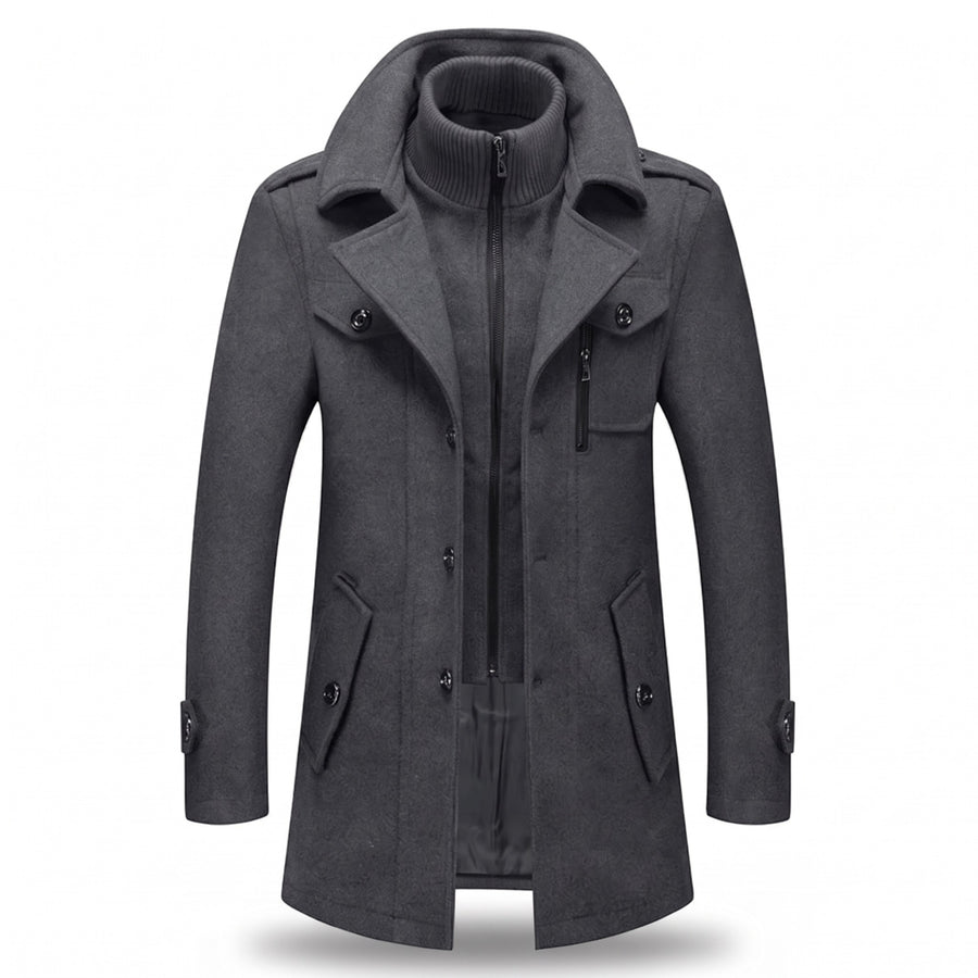 Men's Double Collar Overcoat Lined Single Breasted Long Winter Coat, product photo 6