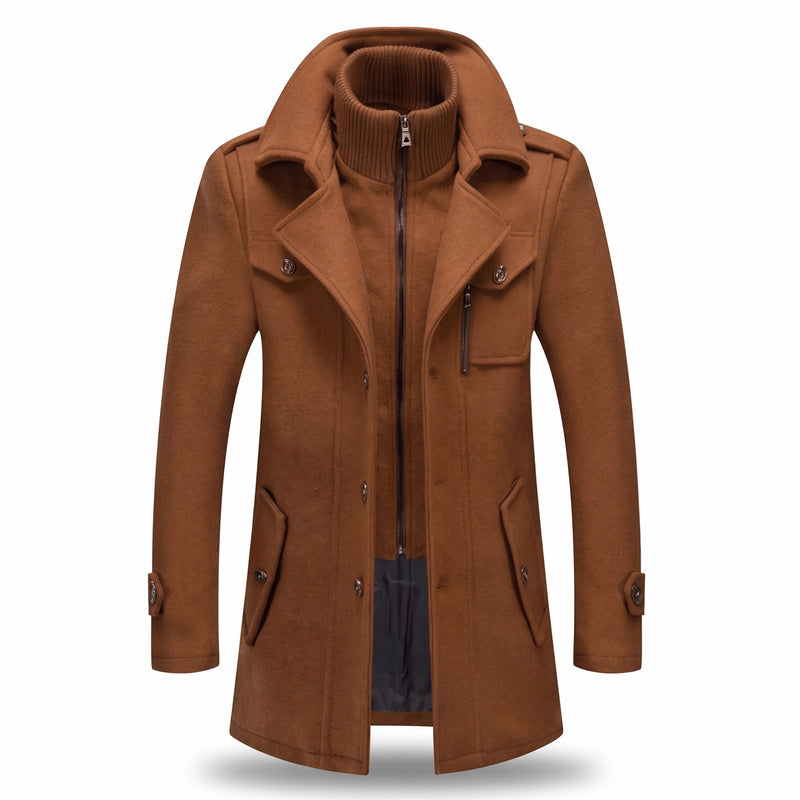 Men's Double Collar Overcoat Lined Single Breasted Long Winter Coat, product photo 7