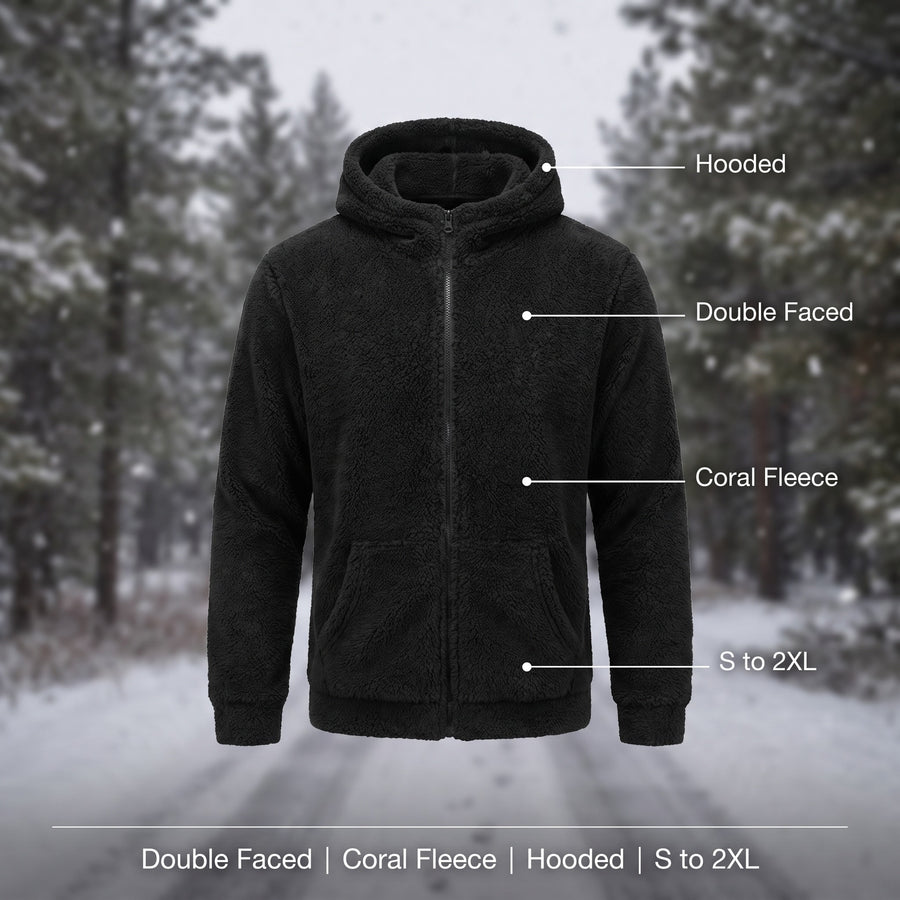 Men's Double Faced Coral Fleece Hooded Jacket Winter Weight, product photo 2