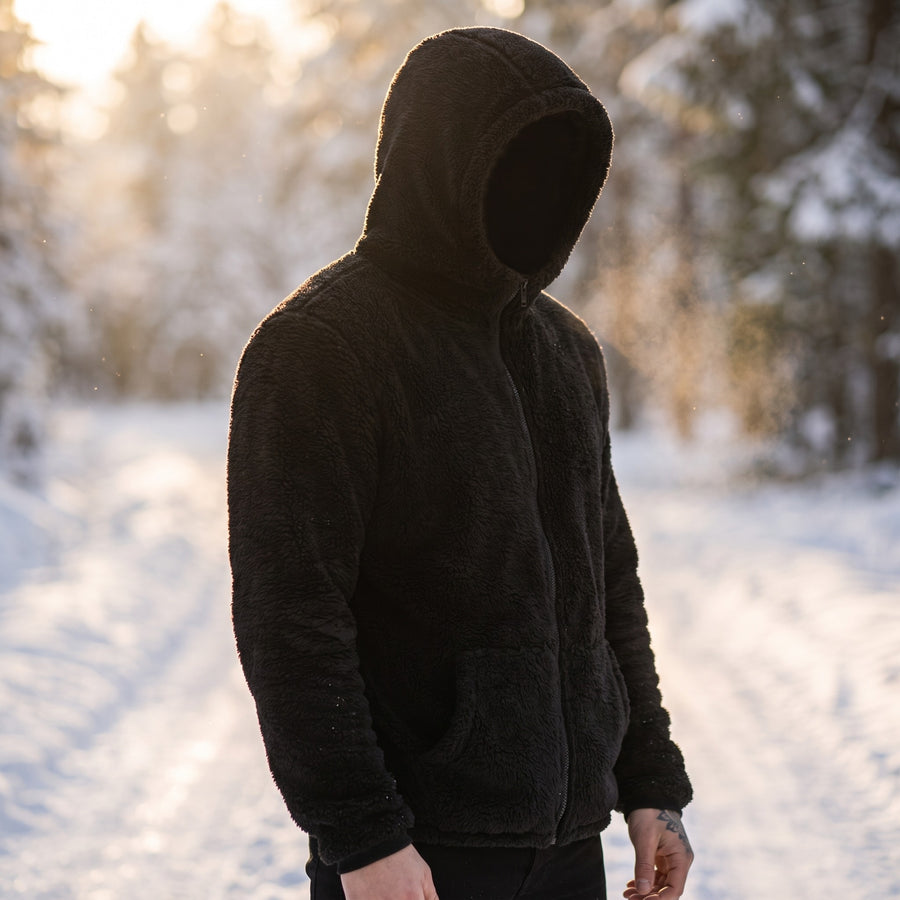 Men's Double Faced Coral Fleece Hooded Jacket Winter Weight, product photo 3