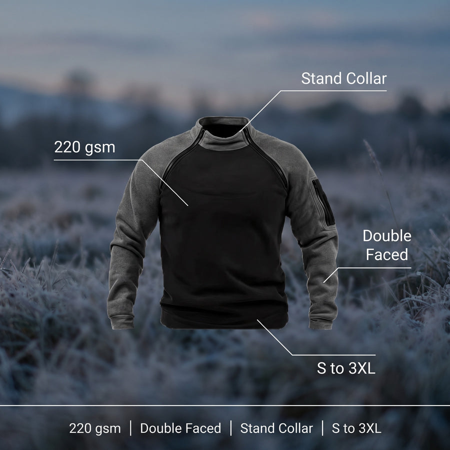 Men's Double Faced Fleece Pullover Stand Collar Zip Loose Fit, product photo 2