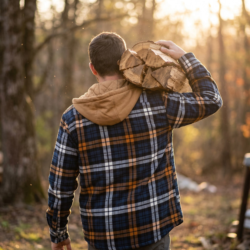 Men’s Flannel Shirt Jacket Hooded Zip Front Plaid Thick Warm, product photo 3
