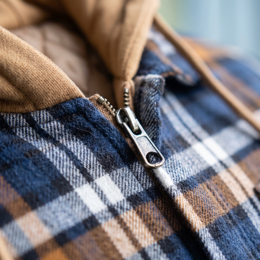 Men’s Flannel Shirt Jacket Hooded Zip Front Plaid Thick Warm, product photo 4