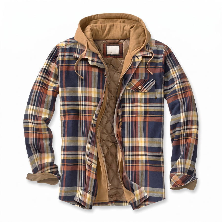 Men’s Flannel Shirt Jacket Hooded Zip Front Plaid Thick Warm, product photo 6