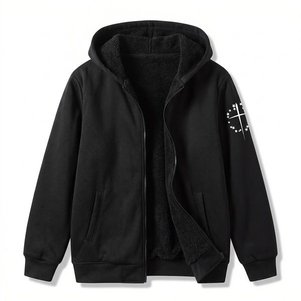 Men's Fleece Jacket Hooded Zip Pockets Simple Chest Graphic