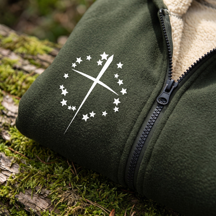 Men's Fleece Jacket Hooded Zip Pockets Simple Chest Graphic, product photo 4