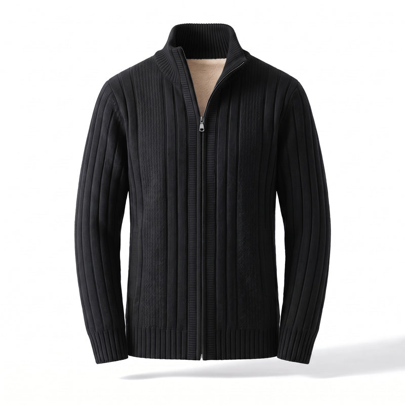 Men's Fleece Lined Cardigan Full Zip Ribbed Knit Stand Collar Sweater, product photo 8