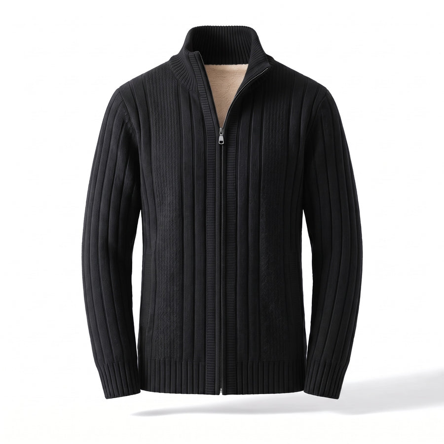 Men's Fleece Lined Cardigan Full Zip Ribbed Knit Stand Collar Sweater, product photo 8