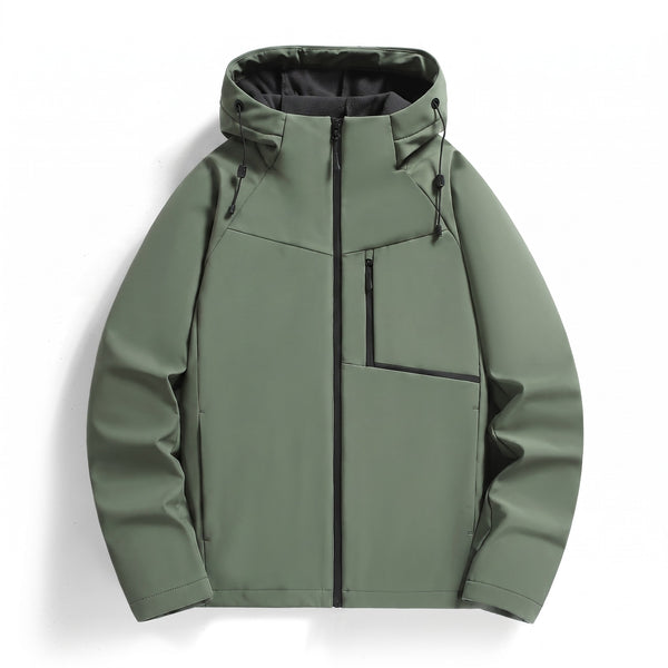 Men's Fleece Lined Hooded Jacket Zip Pocket Weather Ready Coat