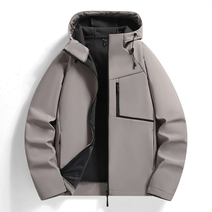 Men’s Fleece Lined Hooded Jacket Wind Resistant Zip Pockets, product photo 6