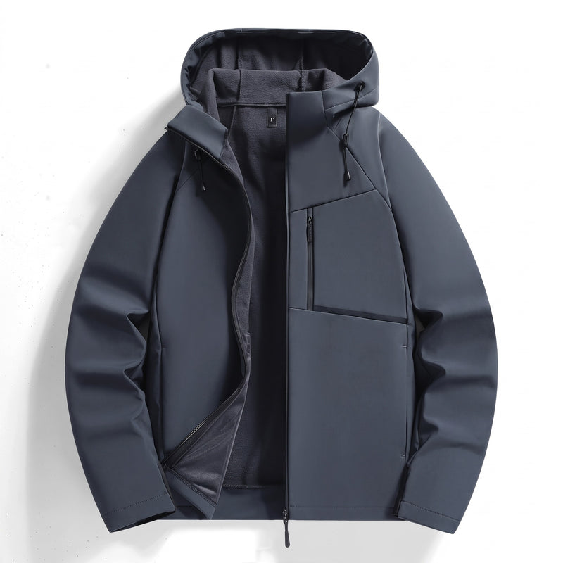 Men’s Fleece Lined Hooded Jacket Wind Resistant Zip Pockets, product photo 7