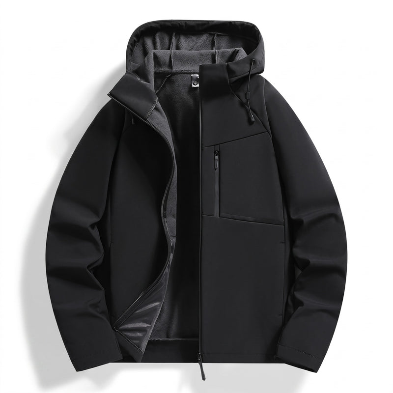 Men’s Fleece Lined Hooded Jacket Wind Resistant Zip Pockets, product photo 8