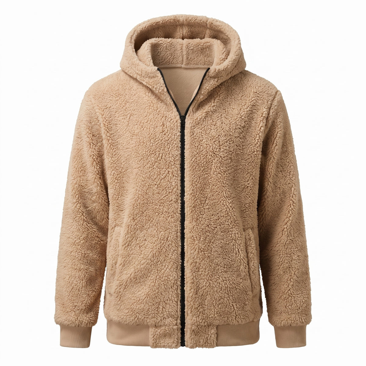 Men's Fleece Lined Hooded Jacket Zip Front Loose Sport Coat, product photo 1