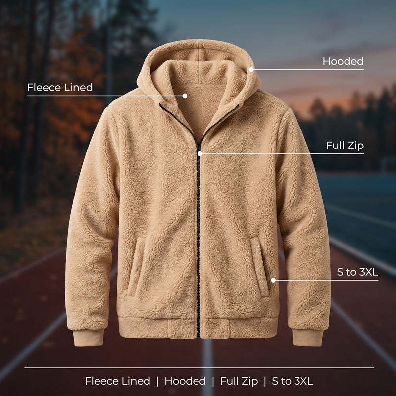 Men's Fleece Lined Hooded Jacket Zip Front Loose Sport Coat, product photo 2