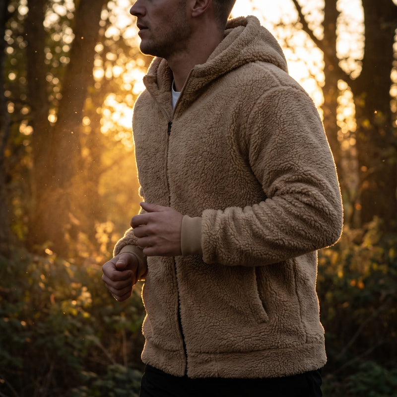 Men's Fleece Lined Hooded Jacket Zip Front Loose Sport Coat, product photo 3