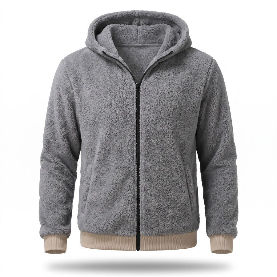 Men's Fleece Lined Hooded Jacket Zip Front Loose Sport Coat, product photo 6