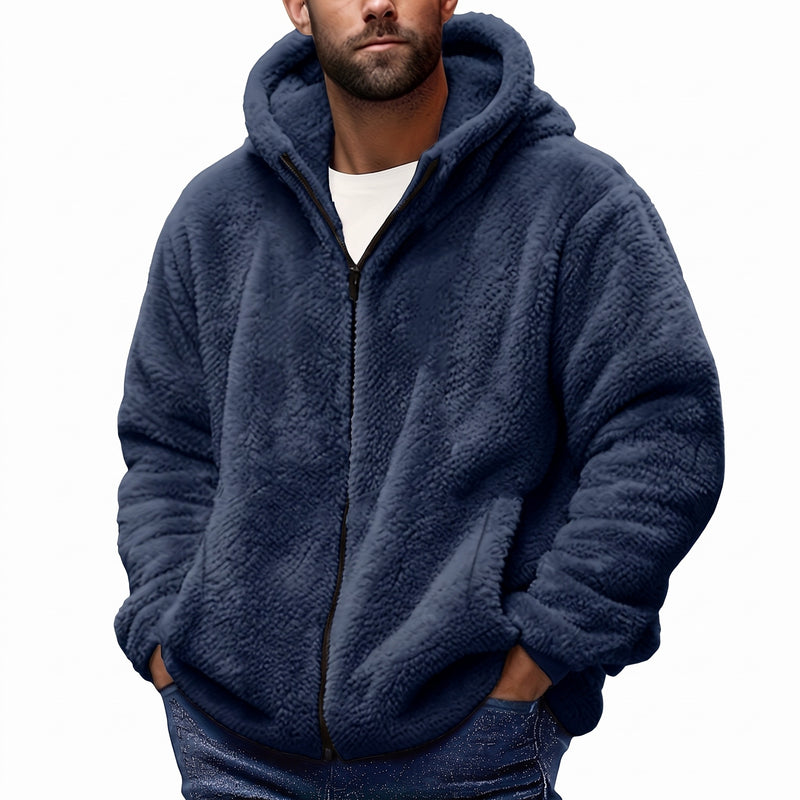 Men's Fleece Lined Hooded Jacket Zip Front Loose Sport Coat, product photo 7