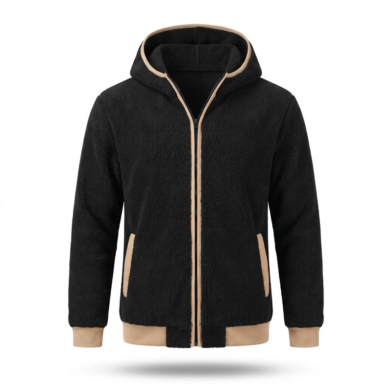 Men's Fleece Lined Hooded Jacket Zip Front Loose Sport Coat, product photo 8