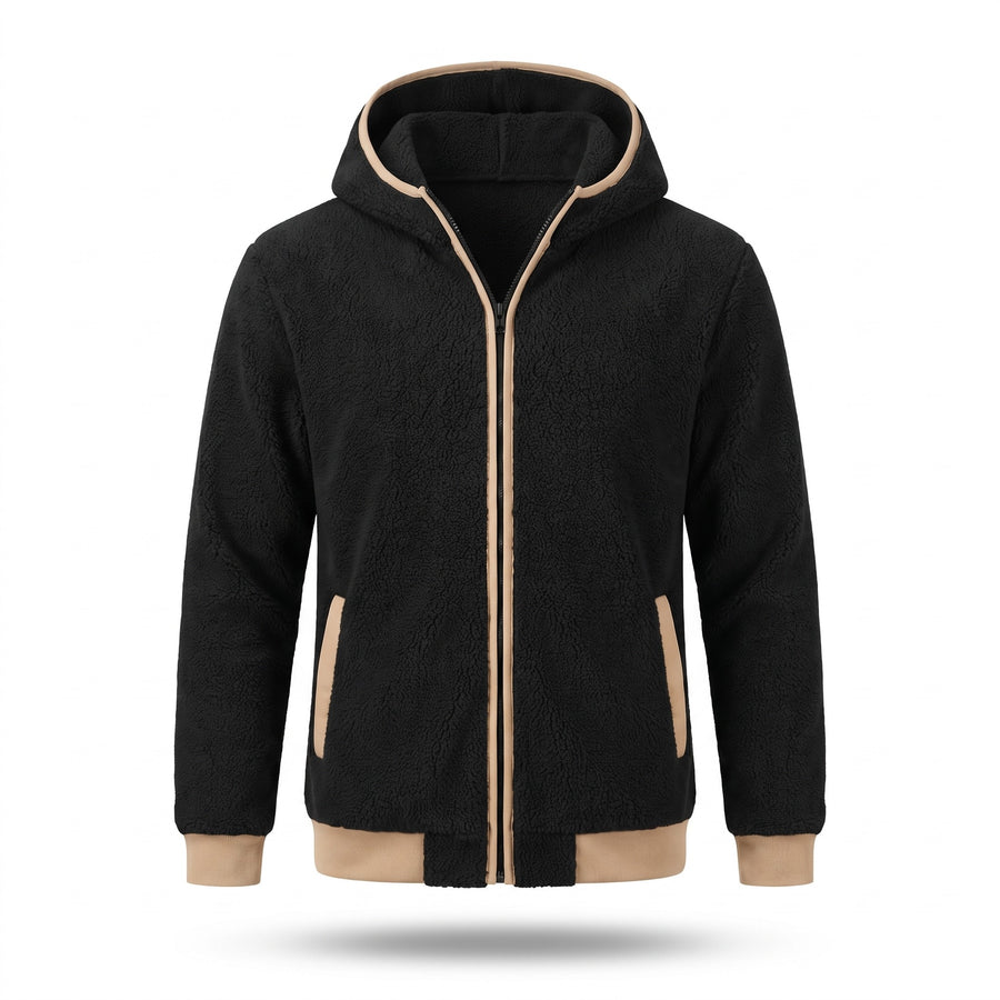 Men's Fleece Lined Hooded Jacket Zip Front Loose Sport Coat, product photo 8