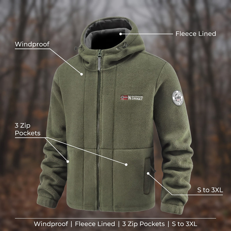 Men's Fleece Lined Jacket Windproof Hooded Zip Pocket Winter Coat, product photo 2