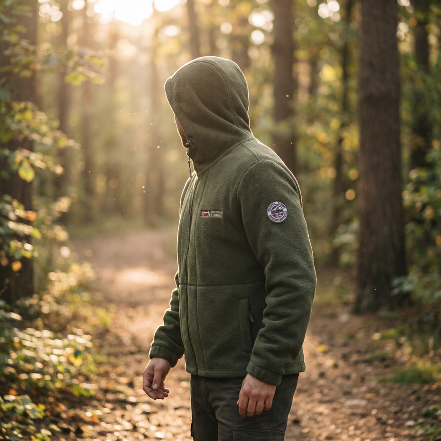 Men's Fleece Lined Jacket Windproof Hooded Zip Pocket Winter Coat, product photo 3