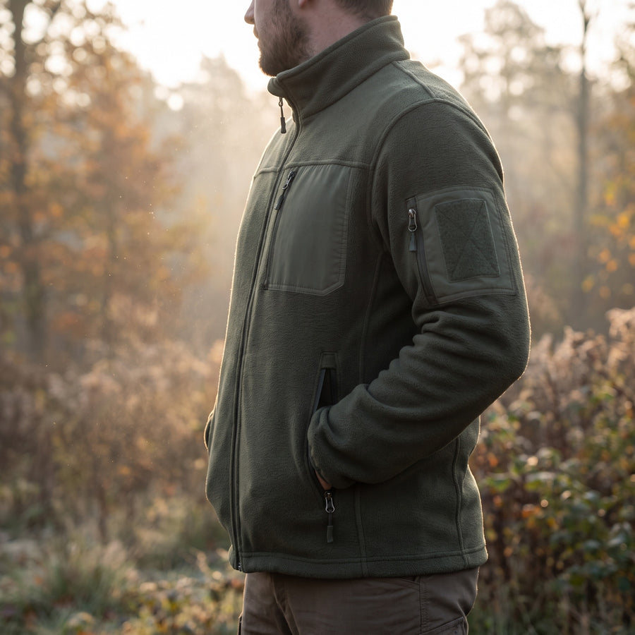 Men's Fleece Lined Tactical Pullover Stand Collar Side Zip Pockets, product photo 3