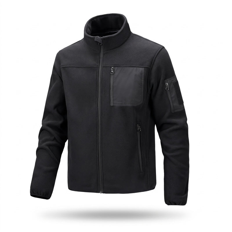 Men's Fleece Lined Tactical Pullover Stand Collar Side Zip Pockets, product photo 7
