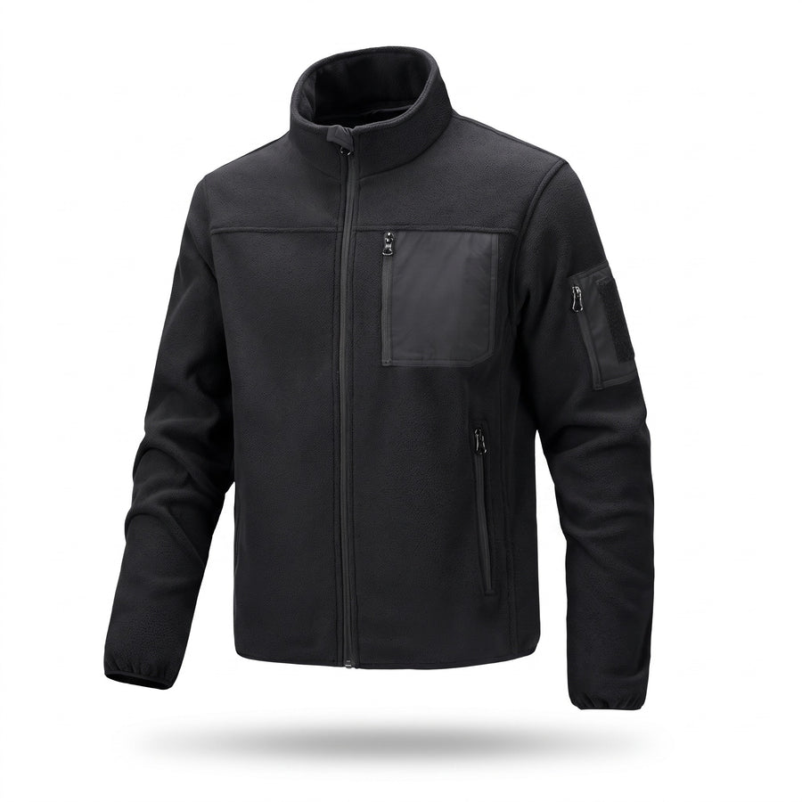 Men's Fleece Lined Tactical Pullover Stand Collar Side Zip Pockets, product photo 7