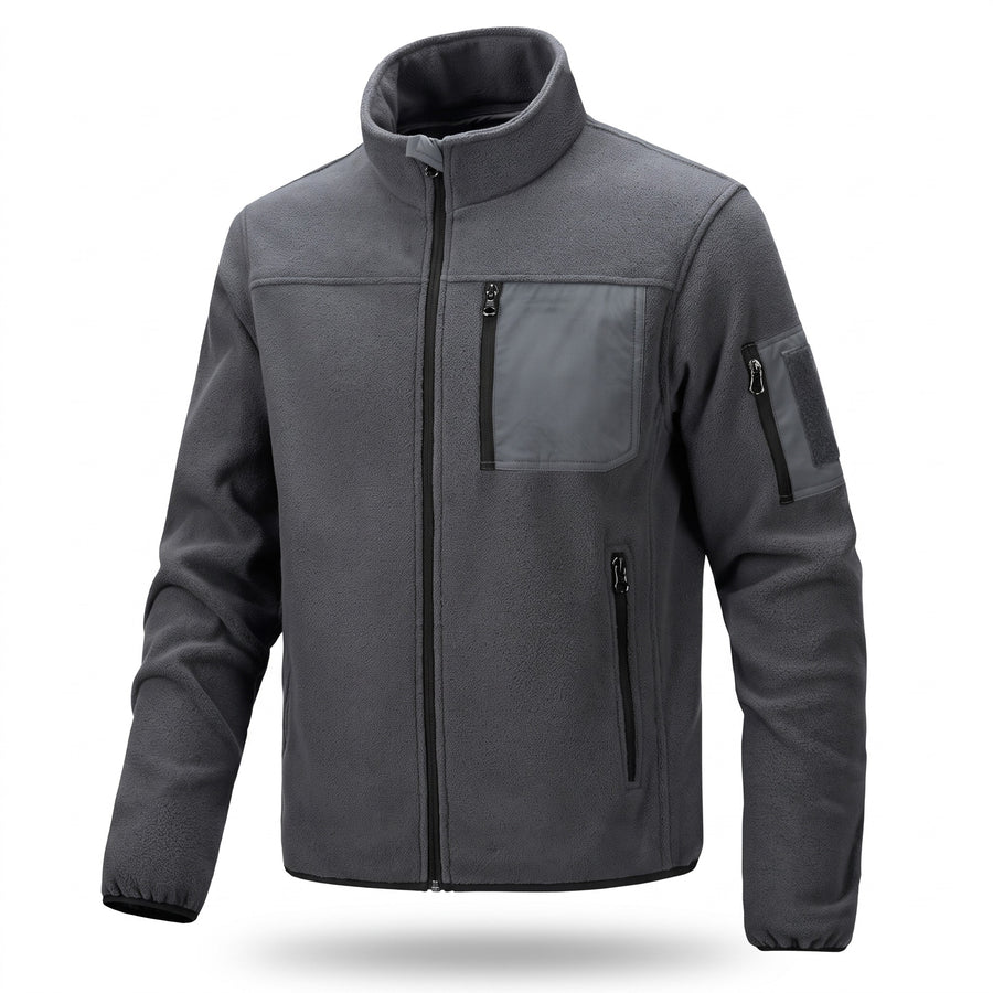 Men's Fleece Lined Tactical Pullover Stand Collar Side Zip Pockets, product photo 8