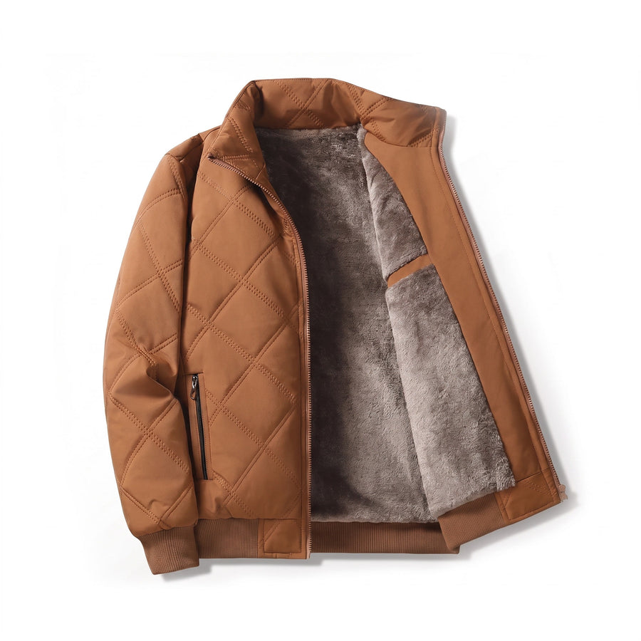 Men’s Fleece Lined Winter Jacket Quilted Windproof Stand Collar, product photo 1