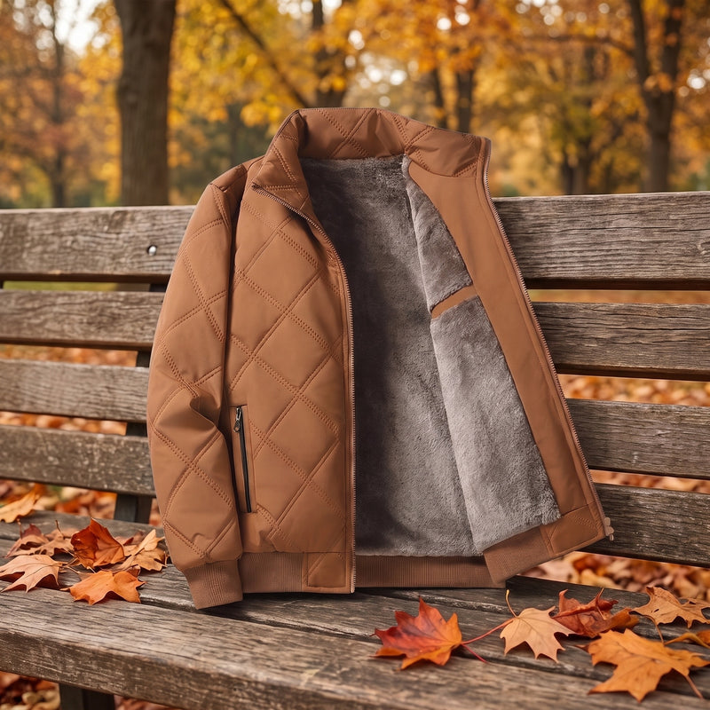 Men’s Fleece Lined Winter Jacket Quilted Windproof Stand Collar, product photo 2