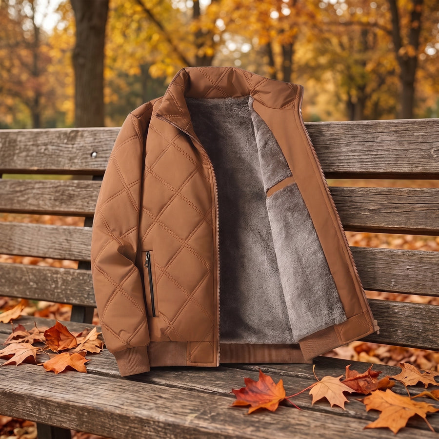 Men’s Fleece Lined Winter Jacket Quilted Windproof Stand Collar, product photo 2