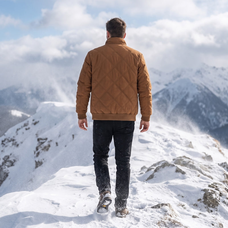 Men’s Fleece Lined Winter Jacket Quilted Windproof Stand Collar, product photo 5