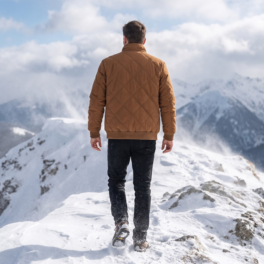 Men’s Fleece Lined Winter Jacket Quilted Windproof Stand Collar, product photo 5