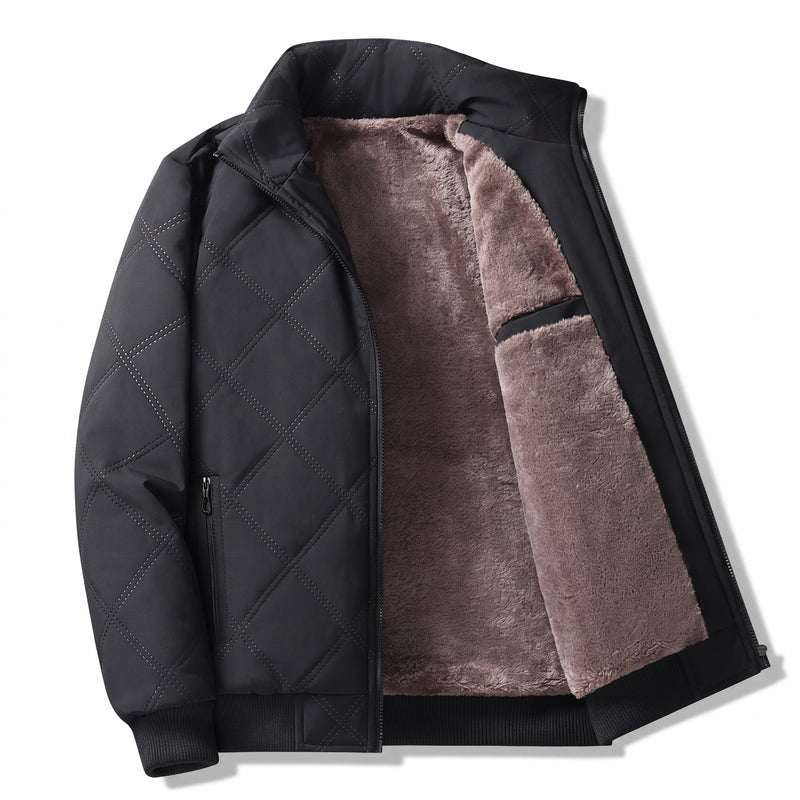 Men’s Fleece Lined Winter Jacket Quilted Windproof Stand Collar, product photo 6