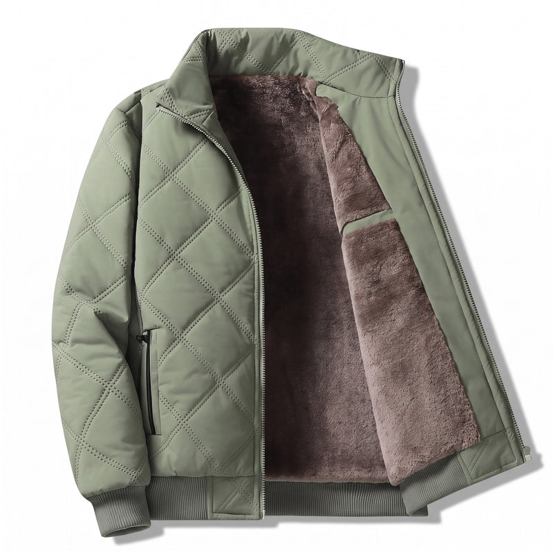 Men’s Fleece Lined Winter Jacket Quilted Windproof Stand Collar, product photo 7