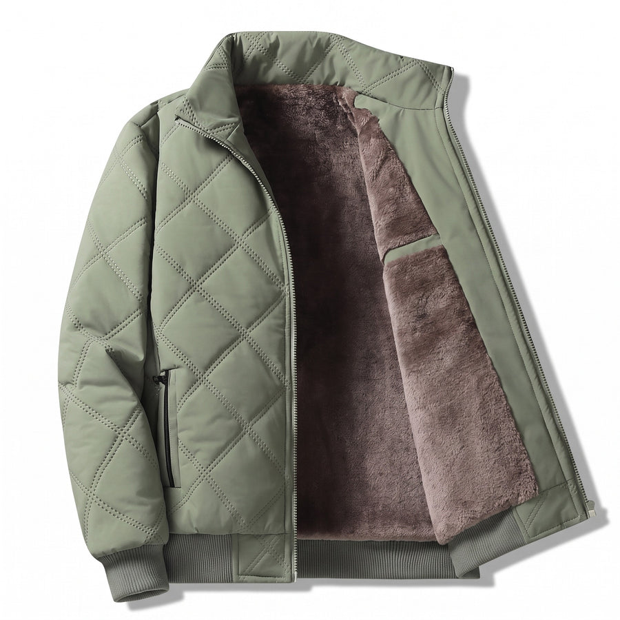 Men’s Fleece Lined Winter Jacket Quilted Windproof Stand Collar, product photo 7