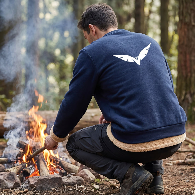 Men's Fleece Sweatshirt Crew Neck Wing Print Soft Lined Pullover, product photo 5
