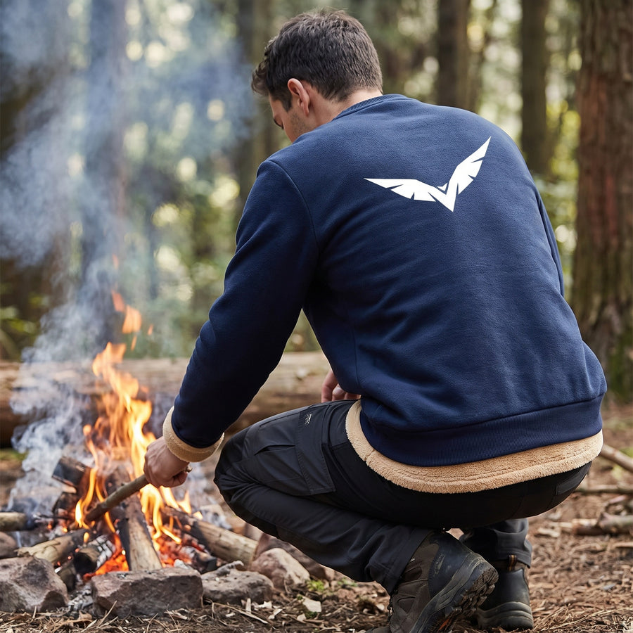 Men's Fleece Sweatshirt Crew Neck Wing Print Soft Lined Pullover, product photo 5
