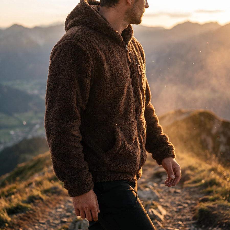 Men's Fluffy Fleece Jacket Hooded Zip Front Lightweight Coat, product photo 3