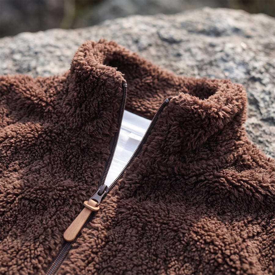 Men's Fluffy Fleece Jacket Hooded Zip Front Lightweight Coat, product photo 4