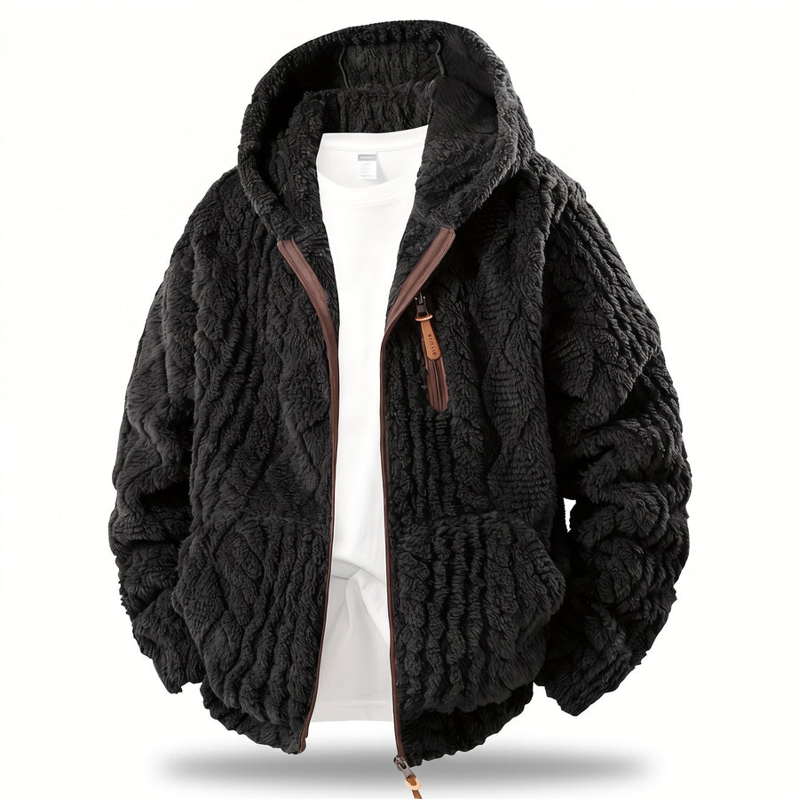 Men's Fluffy Fleece Jacket Hooded Zip Front Lightweight Coat, product photo 6