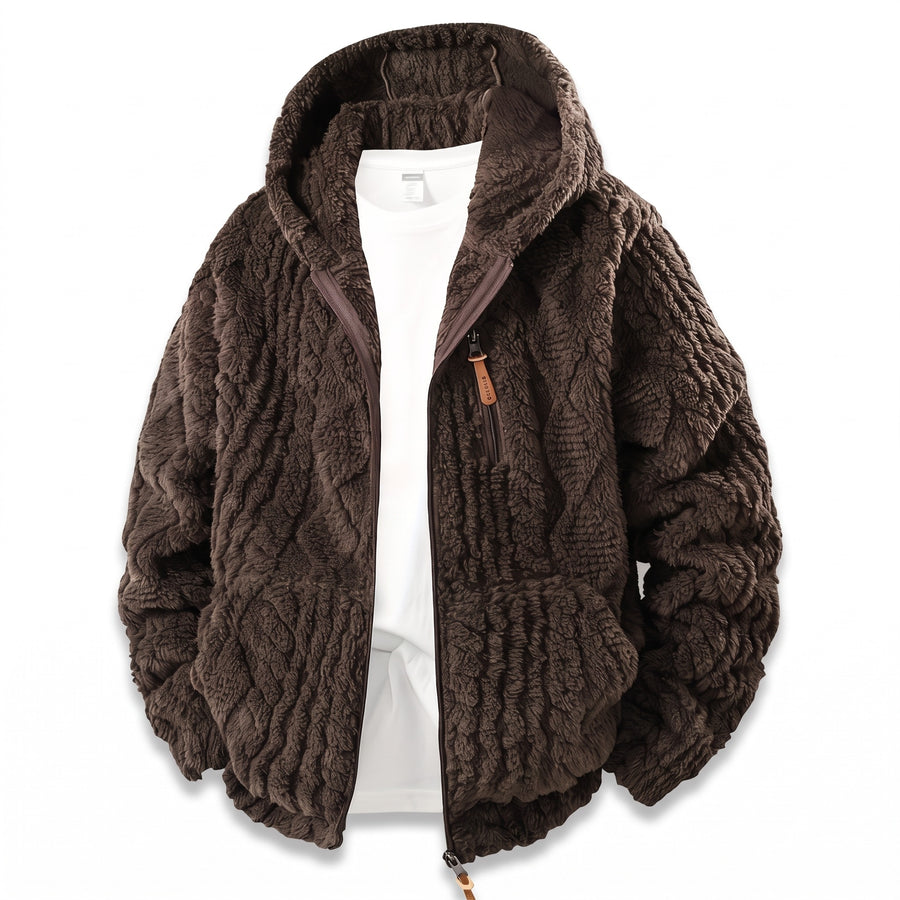 Men's Fluffy Fleece Jacket Hooded Zip Front Lightweight Coat, product photo 7