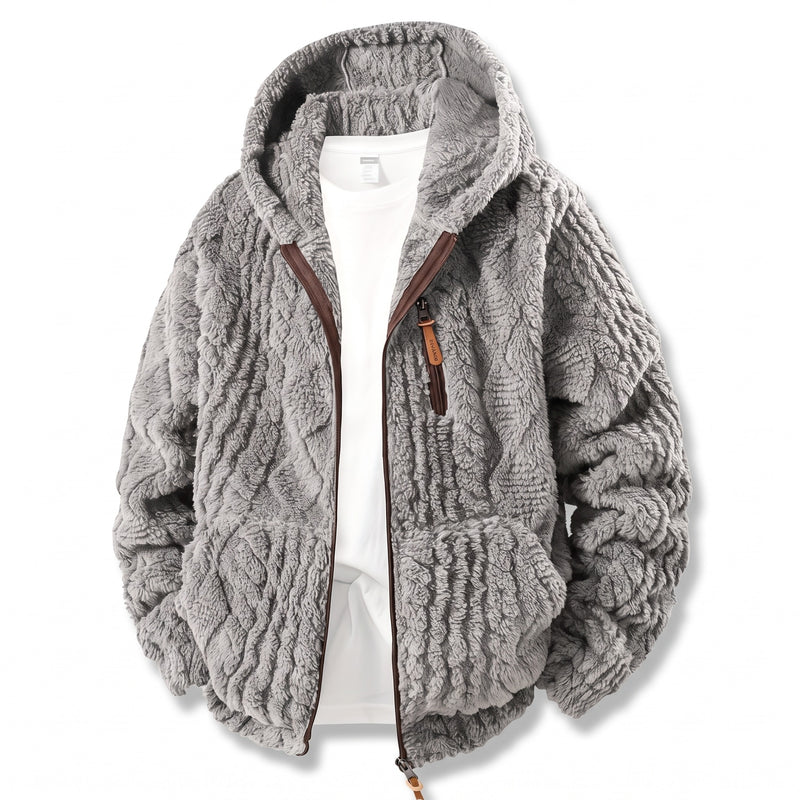 Men's Fluffy Fleece Jacket Hooded Zip Front Lightweight Coat, product photo 9