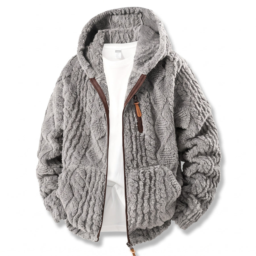Men's Fluffy Fleece Jacket Hooded Zip Front Lightweight Coat, product photo 9