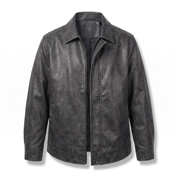 Full Grain Leather Coat Men's Windproof Water Resistant Long Jacket