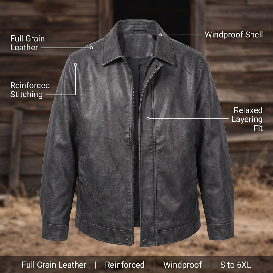 Men’s Full Grain Leather Coat Windproof Water Resistant Jacket, product photo 2