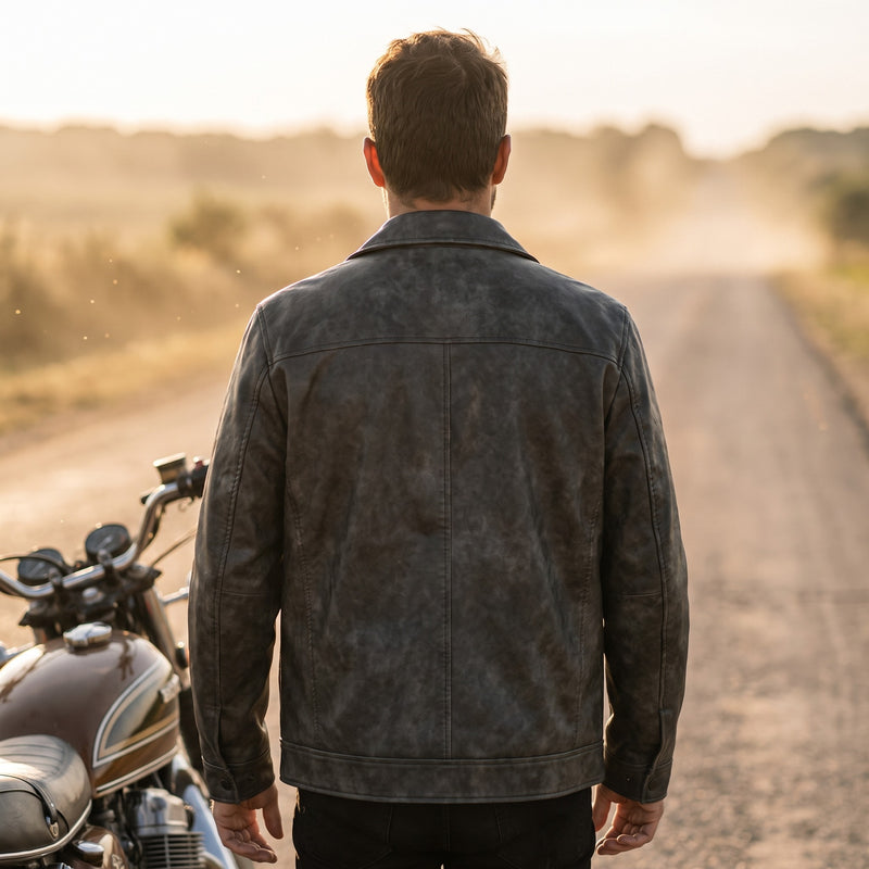 Men’s Full Grain Leather Coat Windproof Water Resistant Jacket, product photo 3